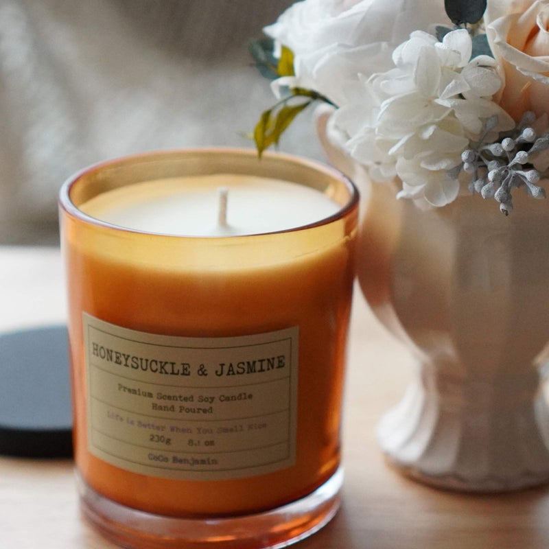 CoCo Benjamin 100% Soy, Highly Scented, Hand Poured Soy Candle (Honeysuckle & Jasmine) - Image 3